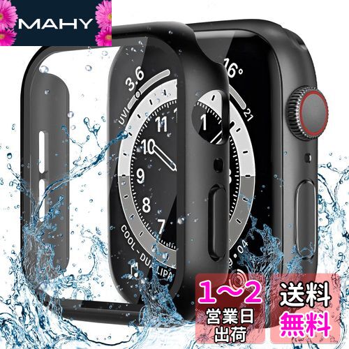 CAERMA Apple Watch用 ケース iWatch Series 9/SE2/SE/8/7/6/5/4 44mm対応 超薄型 アップルウォッチ用 ケース 防水 硬度9H 強化ガラス 高透過率 高耐久 耐衝撃 全面保護 Apple Watch用 カバー ブラック