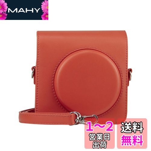HIYQIN チェキケース,FUJIFILM instax SQUARE SQ1 カメラバッグ カメラ保護ケース ショルダーストラップ付き PUレザー(オレンジ)