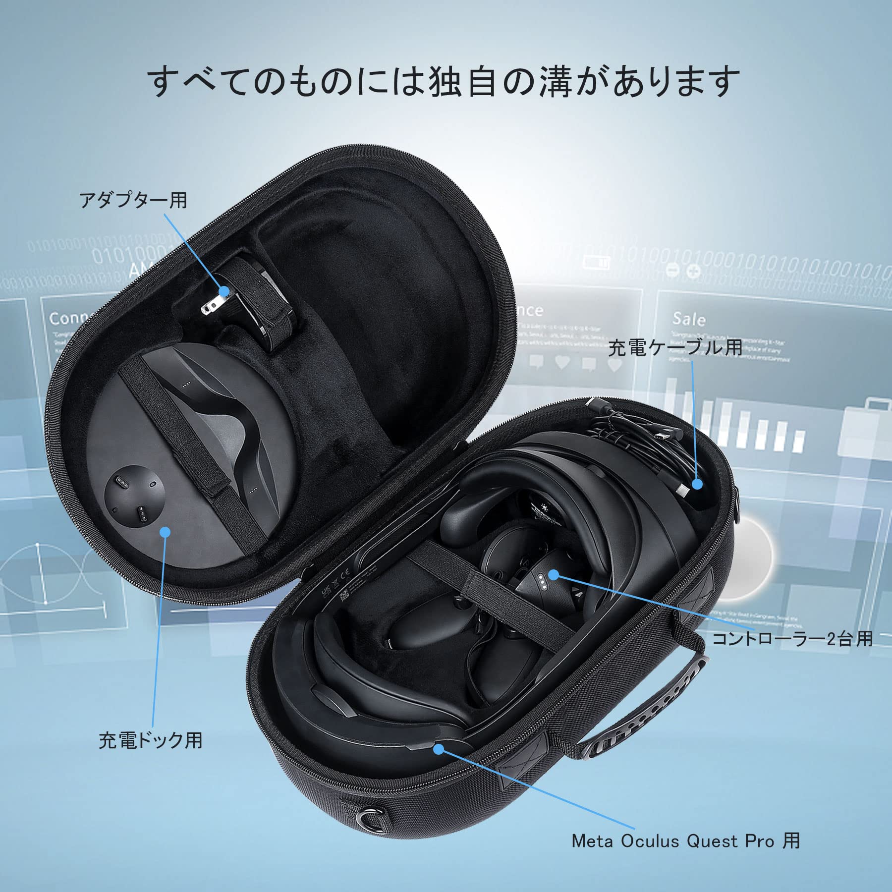 【Aenllosi 専用収納ケース】互換品 Meta Quest 3/Quest Pro VRヘッドセット スーツケース 傷や衝撃に強い ブラック（ケースのみ）