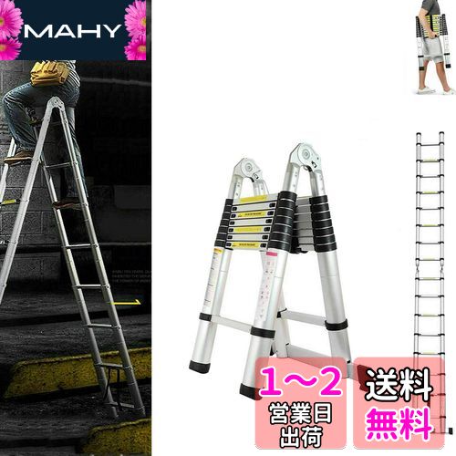 DayPlus 伸縮はしご 両用梯子 脚立最長 2.5M+2.5M 伸縮はしご最長5m 兼用脚立 スーパーラダー 折り畳み伸縮梯子 多機能アルミはしご 持ち運びに便利 軽量 耐荷重150 kg 室内室外両用 自動ロック 安全ロック スライド式 アルミ梯子 ホームロフトオフィスに適合 日本語説明のサムネイル