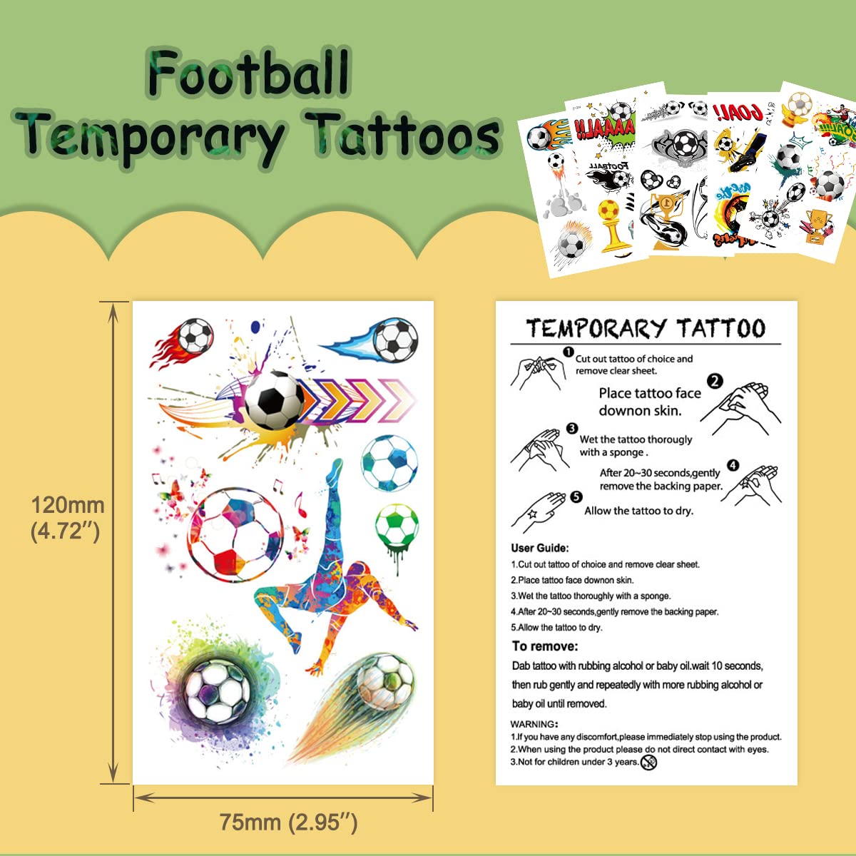 VIWIEU 14枚タトゥーシールサッカー こども用 フェイスフットボールステッカー 子供一時的なボディシール 入れ墨シール、サッカーボールパーティーのパーティー用品、お誕生日、文化祭、学?祭、こどもの日 贈り物 防水長持ち 首、腕、足、体、胸、肩、背中に簡単貼る