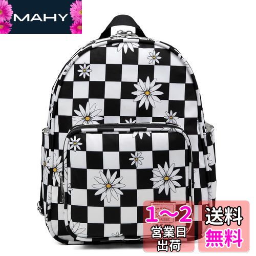 リュック レディース, VASCHY 小さめ 軽量 バックパック ナイロン 可愛い 撥水加工 通勤 通学 旅行 女の子 マザーズリュック ブラックとホワイト チェック リュック レディース, VASCHY 小さめ 軽量 バックパック ナイロン 可愛い 撥水加工 通勤 通学 旅行 女の子 マザーズリュック ブラックとホワイト チェック