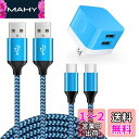 Viviber 2ポートUSB充電器*1個+USB Type-Cケーブル1.8m*1本、0.9m*1本 アンドロイド スマホ充電器 PSE認証 急速充電器 USBコンセント ドコモ携帯充電器 Xperia充電器 タイプCケーブル USB-C充電ケーブル Andriodスマホケーブル ブルー