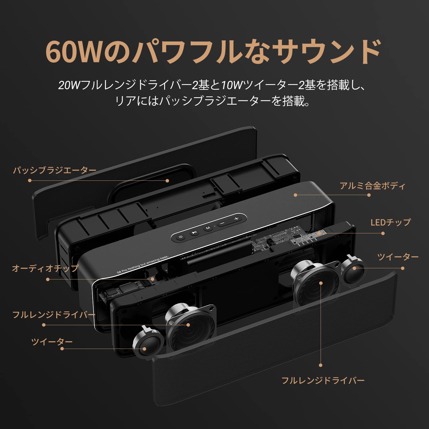 BOGASING S8 Pro Bluetoothスピーカー ポータブルワイヤレススピーカー 大迫力 HiFi音質 大音量 重低音 DSP技術搭載 完全ワイヤレスステレオ機能 防水 ぶるーとぅーすすぴーかー 内蔵マイク USB-C接続 AUX TFカード対応 (S8 PRO)