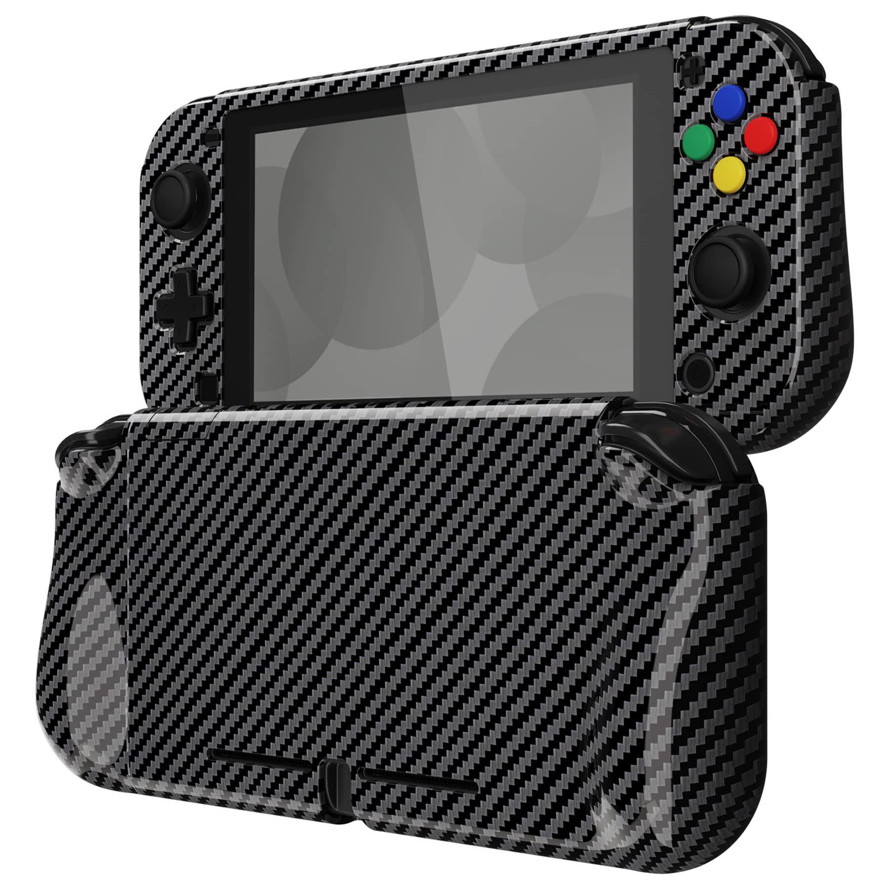 PlayVital ZealProtect Nintendo Switch Liteに対応用保護シェル、Switch Liteに対応用人間工学に基づいたデザインしたハードシェル、ジョイコンのシェル＆グラスフィルム＆サムライカバー＆ボタンキャップは付属しています【グラファイトカーボンファイバー】