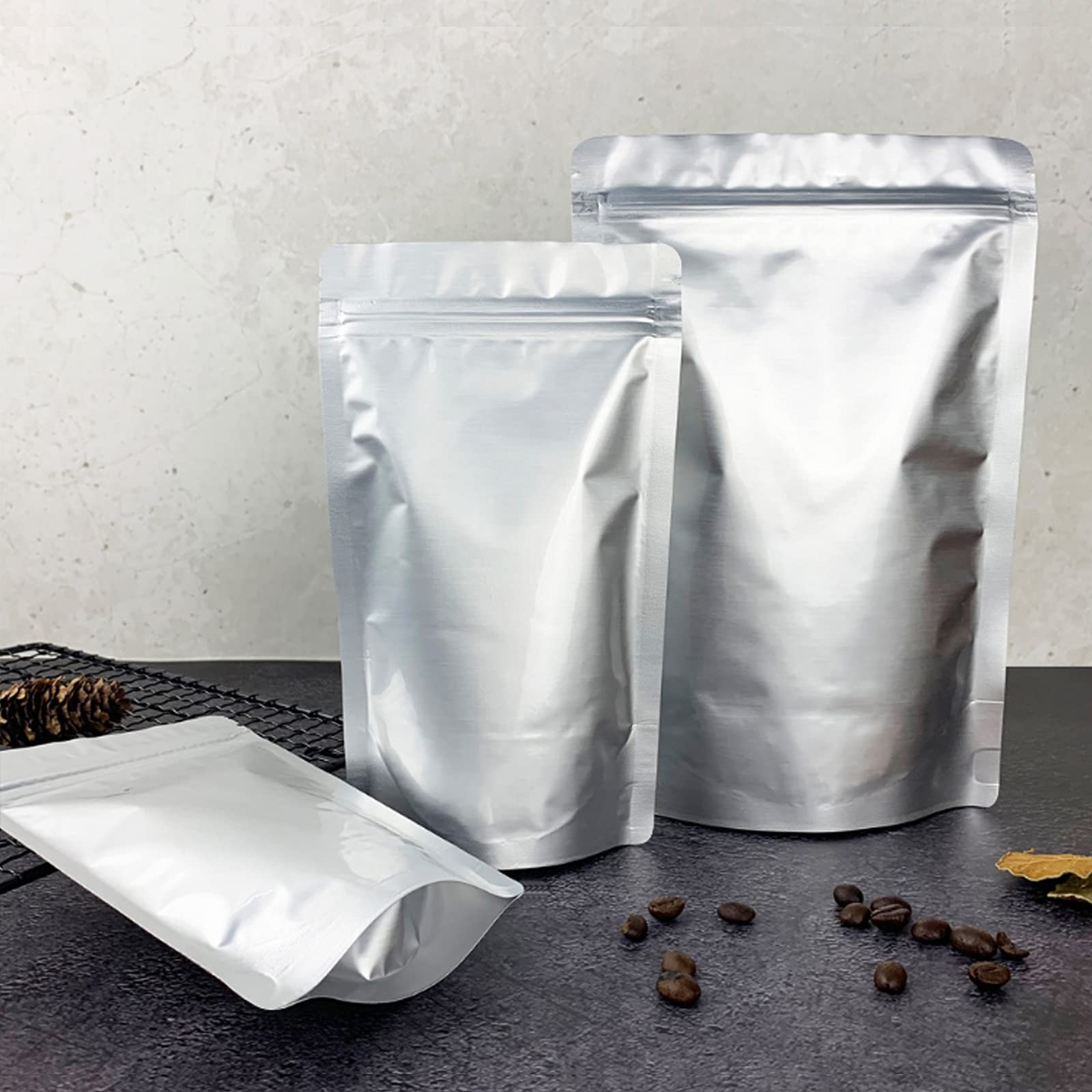 PERCUST 20枚入 自立 アルミ袋 チャック付き 【3種サイズ セット】 コーヒー豆 保存 袋 小分け袋 真空パック 食品 遮光 防臭 ジッパーバッグ (20枚セット:15x22;18x26;21x31)