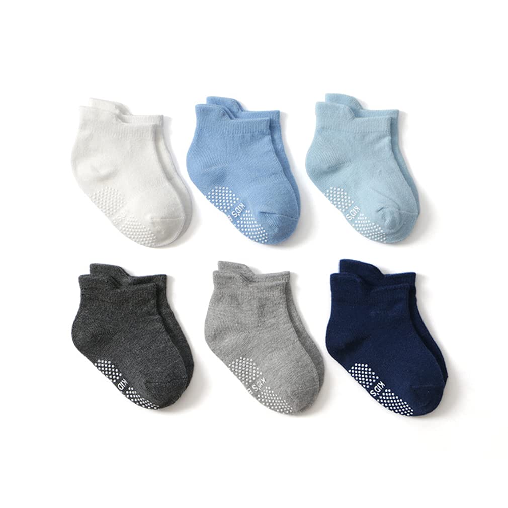 [WuTu] ベビーソックス 滑り止め付き 子供靴下 0-8歳 10cm-16cm 6足セット カラーバリエーション 赤ちゃん 男の子 女の子 快適 無地 ルームソックス キッズ