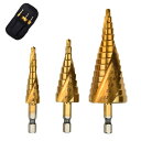 【送料無料】LIKENNY ステップドリル 六角軸 螺旋セット 4-32mm 15段 4-20mm 9段 4-12mm 9段 チタンコーティング スパイラル H...