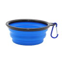 THAIN 犬 水飲み 携帯用 散歩用 折りたたみ式 ペット給水器 容量350ML シリコン製 コンパクト 水やり用品 持ち運び便利 ペットボウル カラビナ 付き 給水器 給餌器 旅行用 (ブルー)