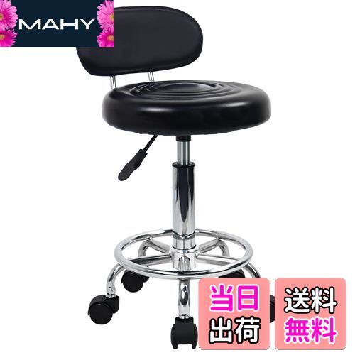 【送料無料】KKTONER 丸椅子 キャスター付き 昇降回転スツール 低い背もたれ フットレストつき 高さ調節可能 デスクチェア カウンターチェア 製図仕事SPAキッチン椅子 PUレザー ブラック S サイズ (黒)