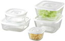 【送料無料】iwaki(イワキ) 耐熱ガラス 密閉容器 ホワイト 角型 5点セット 密閉パック&レンジ PSC-MP-5W1