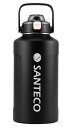【送料無料】SANTECO 水筒 真空断熱 大容量 魔法瓶 保冷 保温 1900ML ストロー付き 直飲み スポーツドリンク対応 おしゃれ 広口 ステンレスボトル ERIE ダークブラック