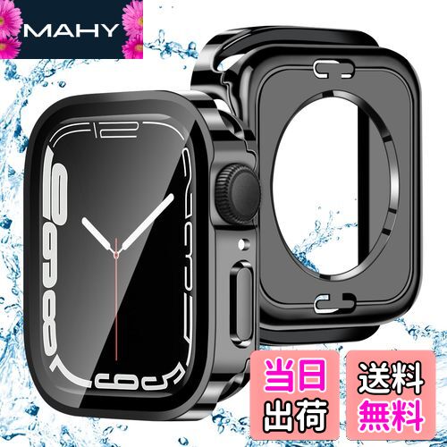 CABOBE 対応 Apple Watch ケース 44mm IP68 防水ケース 360 3D直角エッジデザイン メッキ加工 アップルウォッチSE2/SE/6/5/4 カバー Apple Watch SE2/SE/6/5/4 カバー 対応 アップルウォッチ ケース ガラスフィルム 一体型 PC素材 耐衝撃 全面保護 対応 44mm ブラック(2)