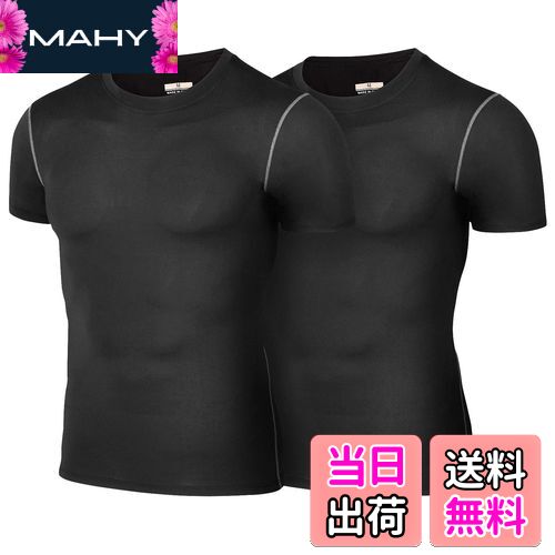 sillictor コンプレッション トップス メンズ 半袖 パワーストレッチ アンダー シャツ スポーツ ウェア tシャツ [UVカット + 吸汗速乾] 321blk*2 M