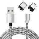【送料無料】AQUALOACH マグネット式 充電ケーブル Type-C/Micro USB 急速充電対応 高耐久ナイロン編み 2端子セット【1m】
