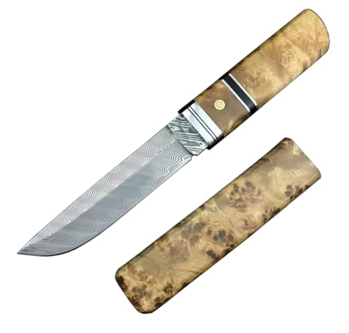 【送料無料】Dcenrun 和式キャンプナイフ シースナイフ 【鎮武・赤月】 白波紋三枚合わせ（三層鋼） ウ..