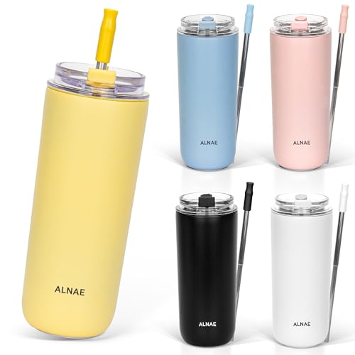 【送料無料】ALNAE タンブラー 500ml 水筒 可伸縮ストロー付き 直飲み 蓋付き こぼれない 二重構造 保温保冷 持ち運び アウトドア プレゼント用 女の子 男の子