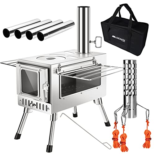 【送料無料】SENQI 薪ストーブ 折りたたみ キャンプ 耐熱ガラス・煙突・スパークアレスター・グリッド..