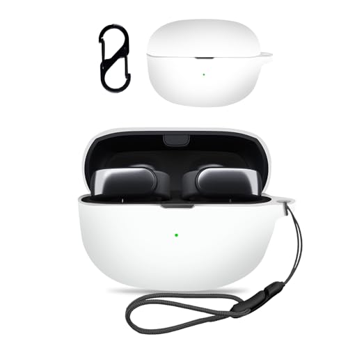 【送料無料】Bose Ultra Open Earbuds 用 ケース カバー 【NOUKAJU】 ワイヤレス イヤーホン シリコン 保護ケース （カラビナ付き+ストラップ付き ） 落下防止 キズ防止 耐衝撃 装着充電可能 防水 防塵 (ホワイト)