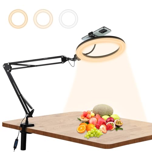 【送料無料】PULUZ LEDリングライトアーム式 26cm 俯瞰撮影用ライト スマホスタンド 料理撮影照明ライ..