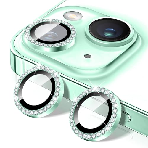 【送料無料】対応iPhone 15ダイヤモンドカメラレンズプロテクター、LucBuyグリッター強化ガラスカメラカバー、個別自動調整メタルリング、電話レンズカバーフィルムステッカー