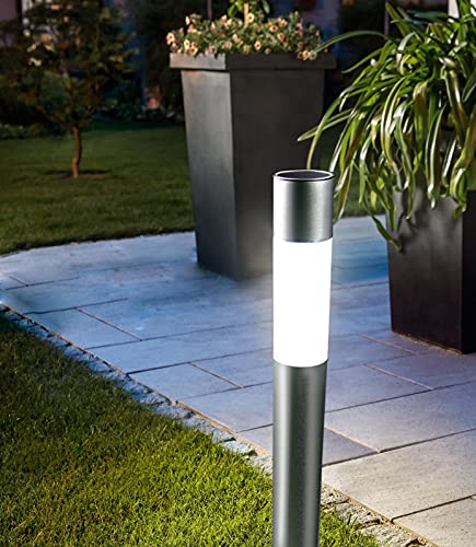 【送料無料】スタイリッシュモダンな光り!! GWSOLAR アルミポール ソーラーライト 高さ 70cm 電球色・ホワイト色スイッチで切替、直径7cm / IPX4・配線・電気工事不要、アルミアプローチポールライト、ネジ止め・挿し込み可、お庭/玄関先/階段/デッキ/ガーデンの灯 型番