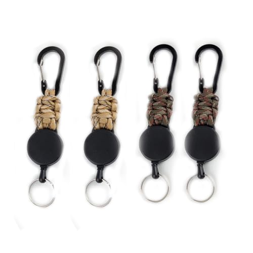 【送料無料】[wowjimi] 山に登るボタン 4個セット リールキーホルダー 紛失防止 強力 金属ワイヤー 伸びる 最長60cm カラビナキーリール リール 伸縮自在 山に登る アウトドア アウトドア旅行 便利な収納 (2種類の迷彩色)