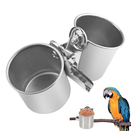 【送料無料】PAVIKE 鳥 餌入れ 小さい インコ水入れ クリップ付き ステンレス製 小型 深型 防錆 鳥用 ..
