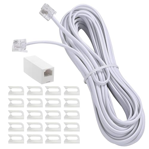 【送料無料】EsiFare モジュラケーブル 電話線 延長コード 7m 電話ケーブル 6極4芯 透明ケーブルクリッ..