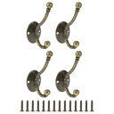 【送料無料】CAPASTEC ブロンズトーン 亜鉛合金壁取り付けヴィンテージフック 4個セット 玄関寝室バスルームクローゼットキッチン用 3.98