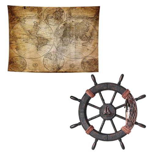 【送料無料】Archnote 舵輪 インテリア 木製 タペストリー 大判 世界地図 ポスター おしゃれ 壁掛け オ..