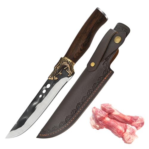 【送料無料】HIROSHI 骨スキ料理包丁 筋引きナイフ 真鍮の龍頭造り 鍛造加工 黒打ち 錆びにくい 天然ウ..