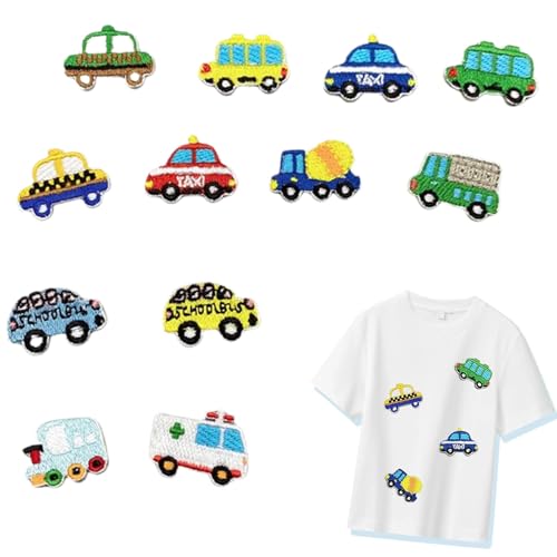 【送料無料】BLOOPIC アイロン ワッペン 乗り物 12枚セット 車 クルマ アップリケタクシー 救急車 バス トラック 男の子 クルマ 装飾パッチ 幼稚園...
