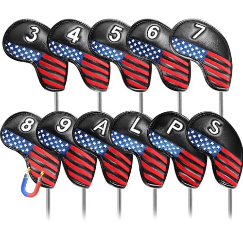 【送料無料】ゴルフアイアンカバー マグネット式開閉 ゴルフヘッドカバー ウェッジカバー 高級 PUレザー 軽量 防水 耐摩耗 番号刺繍 ヘッド保護カバー LT-016