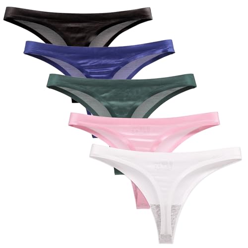 【送料無料】[AILIWINA] tバック レディース アイスシルク生地 セクシー Tショーツ レースベルト パンティ 響きにくい 美しいヒップライン 女性の下着（5枚セット/4枚セット）