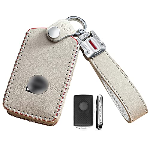 【送料無料】[LETINGFAR] キーケース ボルボ用 スマートキーケース キーカバー 本革 レザー ボルボ専用設計 VOLVO XC40 XC60 XC70 XC90 S60 S80 S90 等に適用 手触りいい 汚れ 滑り 傷 防止 オシャレ リモコン キーホルダー (ホワイト)