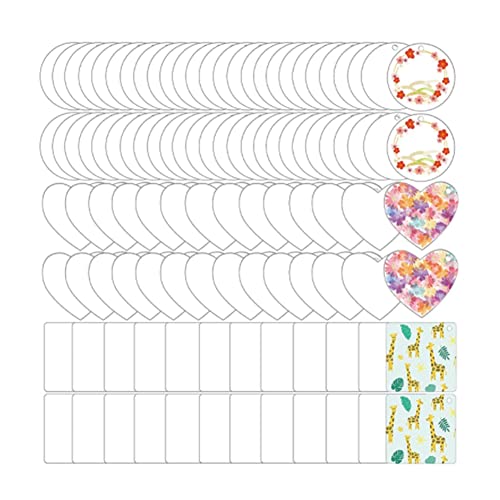 【送料無料】Stuurvnee 100個のアクリルキーホルダーブランク装飾工芸品ラウンドハート型アクリルブランクキーホルダーDIYキーホルダーとタグ用