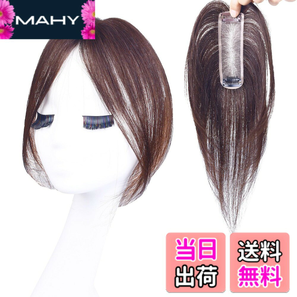【送料無料】HIYE 部分ウィッグ 分け目専用 人毛100% 縦長型 ミニウィッグ 女性用 超軽量 頭頂部 ショート ヘアピース 自然 ポイントウィッグ リアルスキン 通気性 白髪隠し 簡単装着 ナチュラル トップカバー 二つの前髪 横4cm縦13m 色：栗色、サイズ：25cm