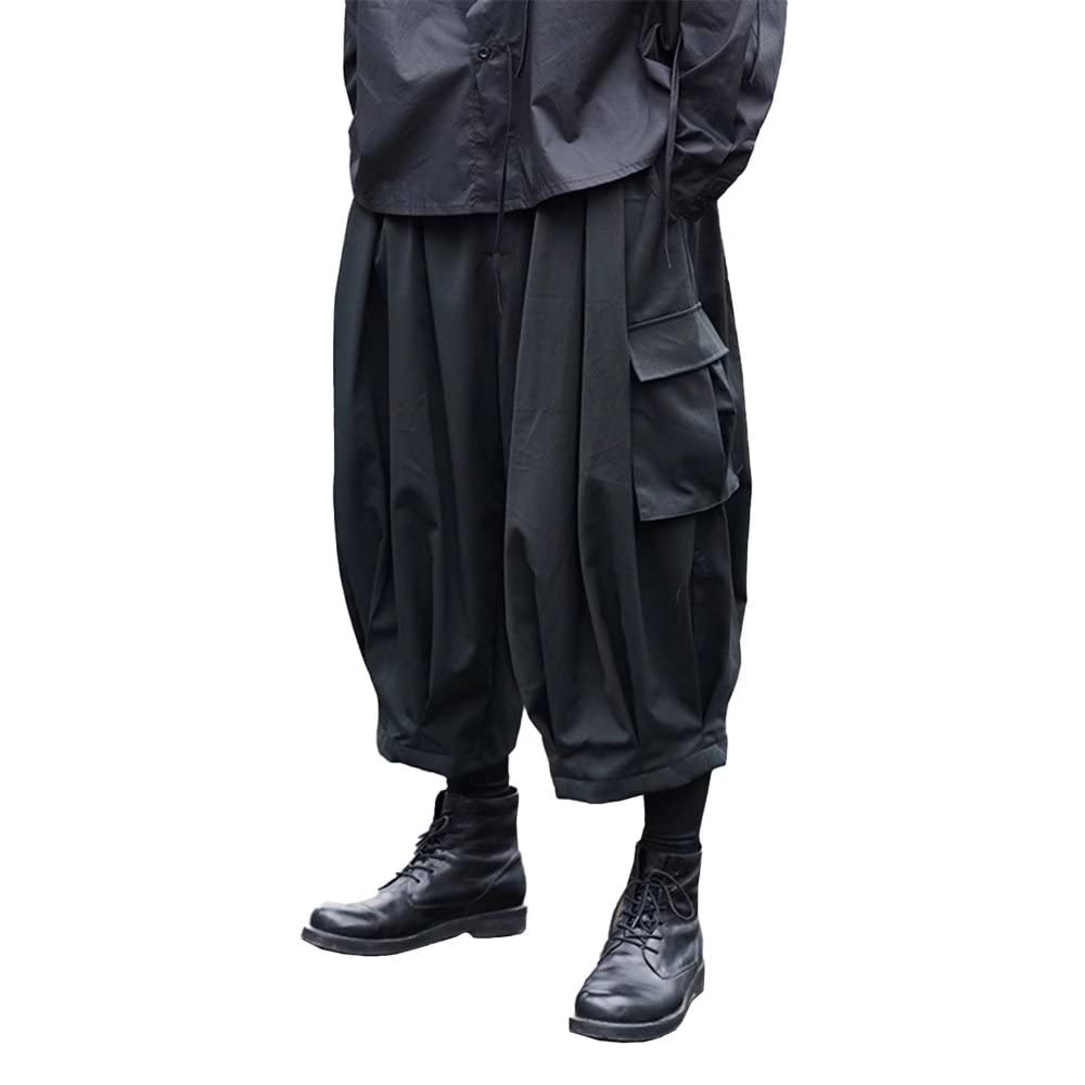 【送料無料】[WEEN CHARM] サルエルパンツ 変形 アラジンパンツ メンズ 巻きドレープ ワイドパンツ ジョガーパンツ ゆったり 男女兼用 オシャレ 袴パンツ ウエストゴム リラックスパンツ ヒップホップ パンツ ブラック系 オール 色：ブラックタイプ17、サイズ：Free Size(4)