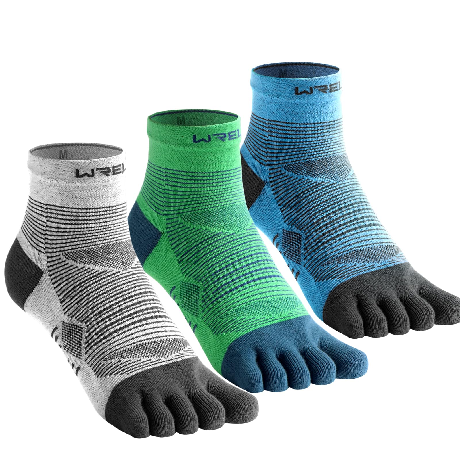 【送料無料】[WRELS] 五本指ソックス 5本指ソックス スポーツ用 メンズ レディース ランニングソックス スポーツソックス Coolmax 22~24cm/24~27cm 靴下 5本指 レギュラー丈 マラソン トレラン ゴルフ 陸上 色：ホワイト+グリーン+ブルー、サイズ：24.0-27.0 cm