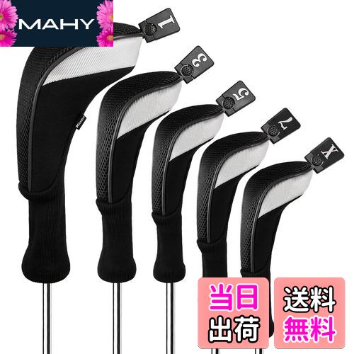 【送料無料】Andux ゴルフ ウッドドライバー ヘッドカバーロングネック 5個セット 460cc対応 MT/MG34 (ブラック)