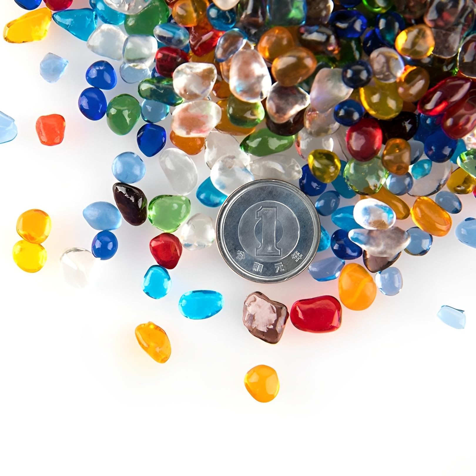 【送料無料】Charmoon アクアリウム 水槽 飾り石 4-7mm 500g カラフル 彩り ガラス クリスタル 底砂 砂利 DIY 園芸 (マーブル)