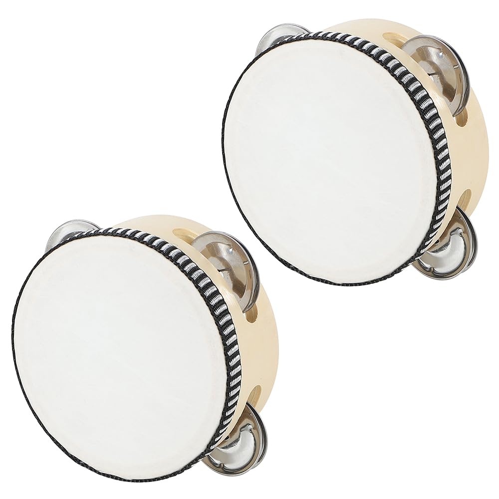 【送料無料】AllBright タンバリン 皮付き 打楽器 丸型 木製 演奏 音楽教育 発表会 盛り上げ パーティー 子供 大人 (ホワイト)