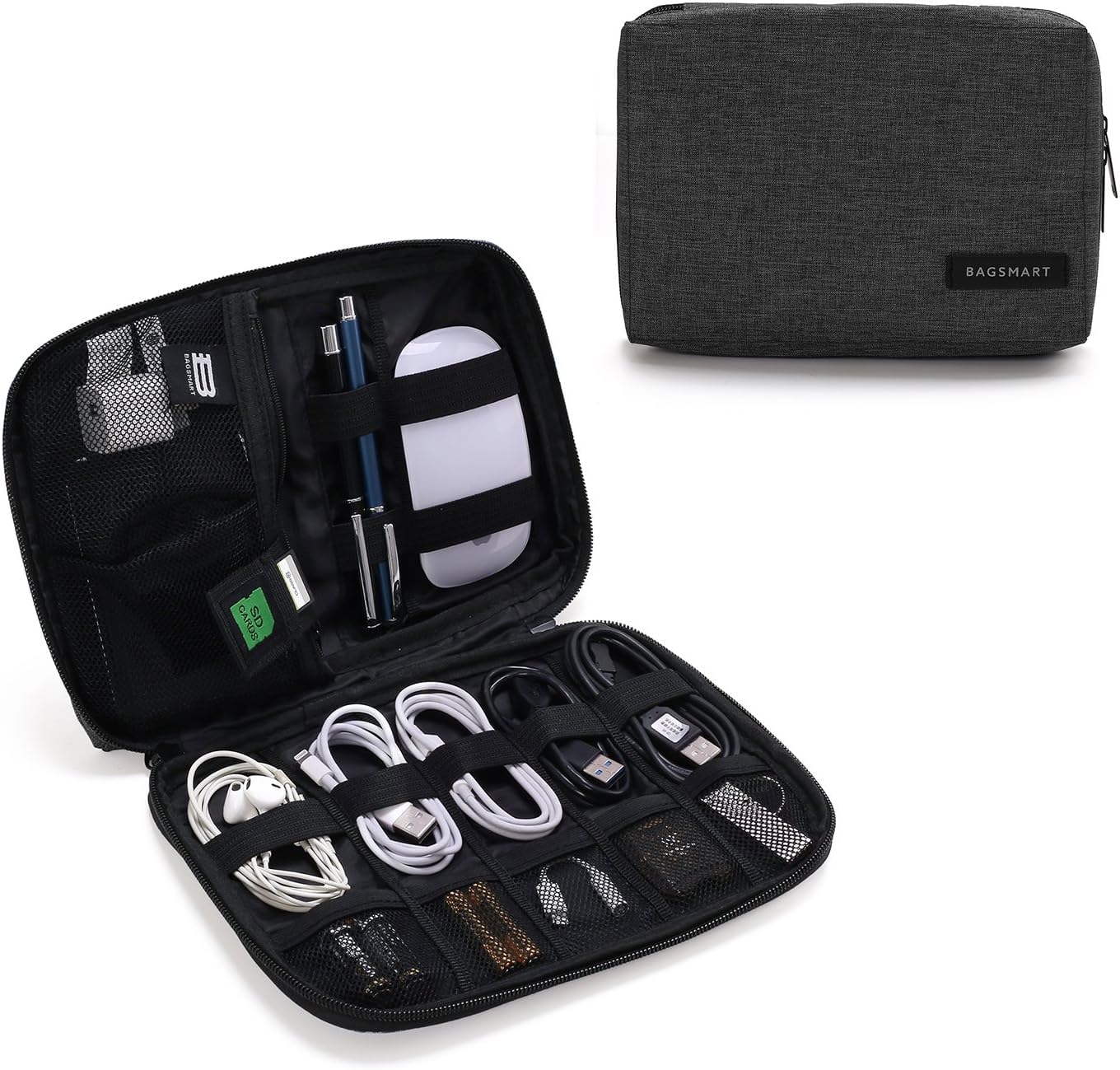 【送料無料】[BAGSMART]ケーブルオーガナイザーバッグ ガジェットポーチ ガジェットケース ガシェット収納ポーチ トラベルポーチ 小物入れ ケーブル収納 仕切り 撥水 薄型 軽量 旅行 ブラック mahy1-10186161 MAHY サンプル画像2
