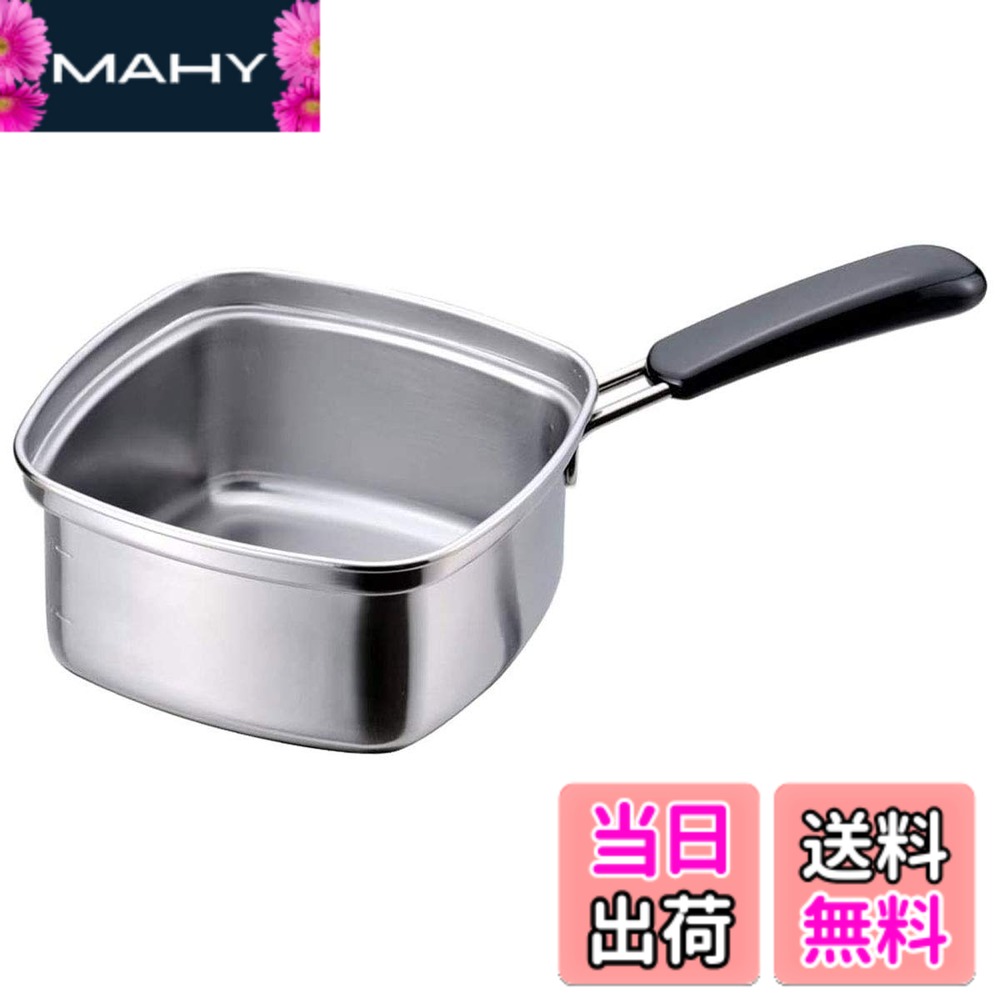 【送料無料】下村企販 片手鍋 角型 ラーメン鍋 15cm 【日本製】 直火・IH対応 1~2人用 インスタント麺がぴったり入る 角を使って移し替えられる 目盛り付き 1.8L 冷凍うどん そば ステンレス 燕三条 33107