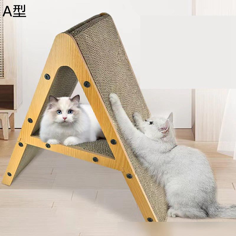 磨爪器（椰子製型） - A字型キャットスクラッチャ 高さ60cm 猫用爪とぎ 猫 室内用 つめとぎ 強化ダンボール おもちゃボール付き 猫の爪とぎ 壁立 簡単組み立て 安定 長持ち 通気 高密度 省スペース ベッド 猫ソファー 玩具 のびのび