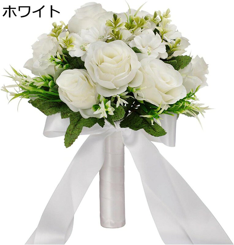 Other - ブライダルブーケ ウエディングブーケ 造花 花束 結婚式 花嫁ブーケ 造花 欧米風 バラ 花束 ブライダルブーケ ラウンドブーケ 結婚式 パーティー ニ次会 撮影(ホワイト)