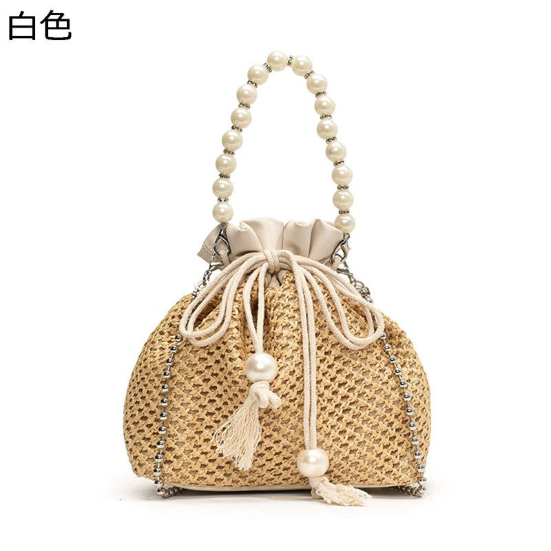 樂天商城 - 編みバッグ カゴバッグ ペーパー素材 バケットバッグ 可愛い パール 肩掛けバッグ 手提げバッグ 夏用 手編みバッグ レディース ボヘミア リゾート風 ビーチ おしゃれ 大容量 スマホ/財布/小物収納 学生