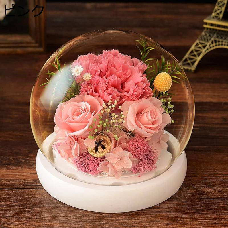 プリザーブドフラワー LEDライト カーネーション バラ 枯れない花 生花 プレゼントフラワー リアル花 ガラスドーム 永遠の花 花 ケース入り デコレーション ラッピング済み ホワイトデー バレンタインデー 七夕 クリスマス 女性