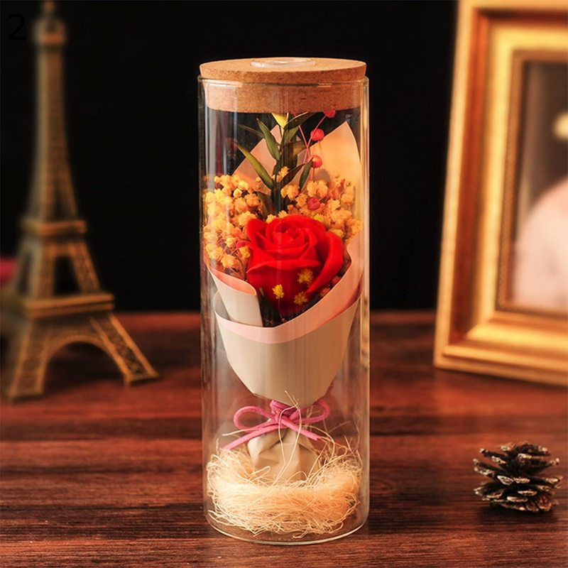 ドライフラワー LEDライト付き 石鹸花 ソープ ガラス お誕生日花 リアル ボトル花 枯れない花 プリザーブド 向日葵 かすみ草 ブーケ フラワーアレンジメント 保存花 フラワーギフト ホワイトデー バレンタインデー 七夕 クリスマス
